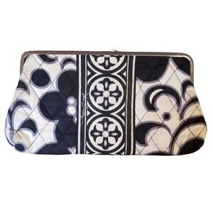 Vera Bradley Quilted Clutch Wallet Black White Floral Pattern Kiss Lock Closure